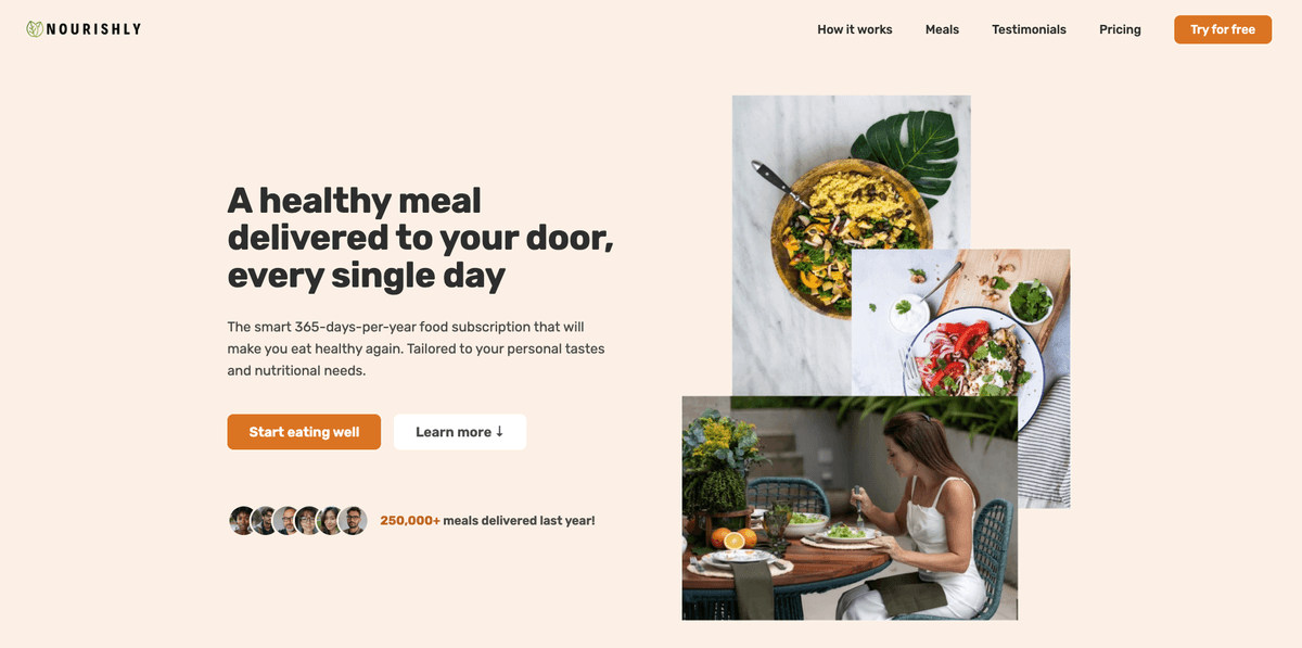 Nourishly App Homepage