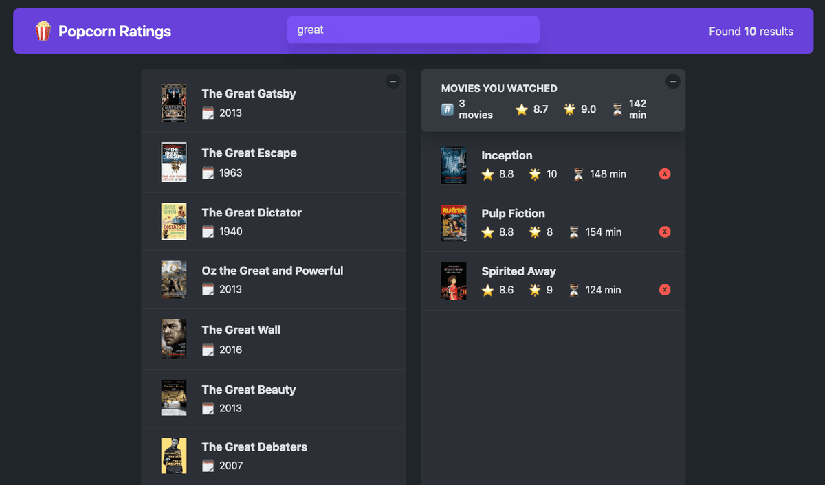 Popcorn Ratings App Homepage