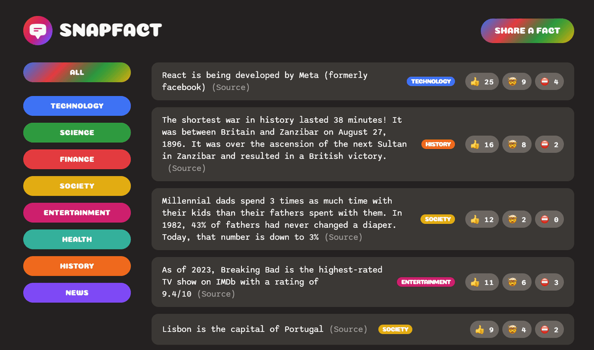 Snapfact App Homepage